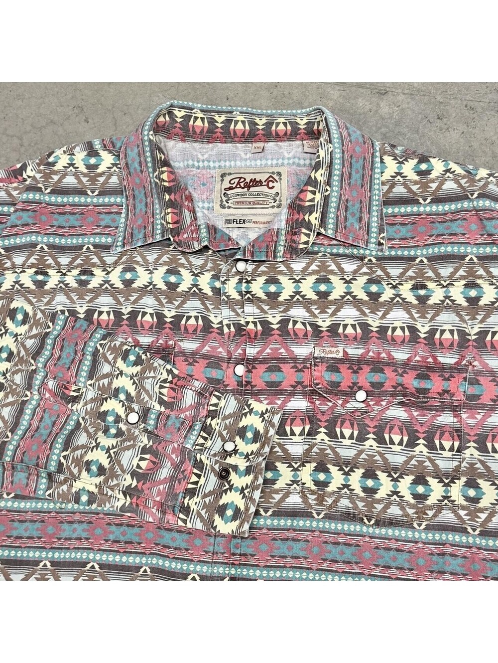 Rafter C Pro Flex 45 Western Aztec Brushpopper Pearl Snap Shirt Mens 2XL